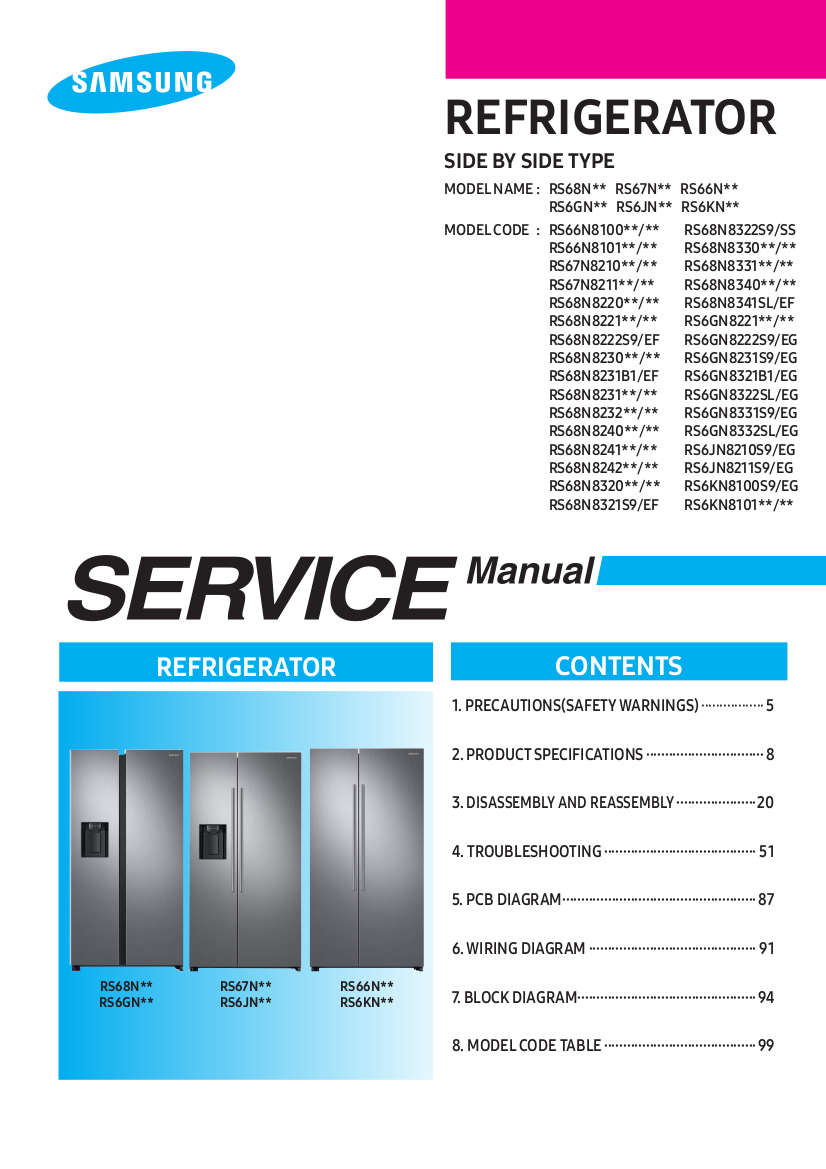 Samsung Refrigerator Service Manual for Model RS66N8100
