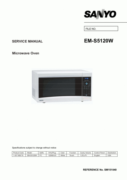Sanyo Microwave Oven Service Manual 20