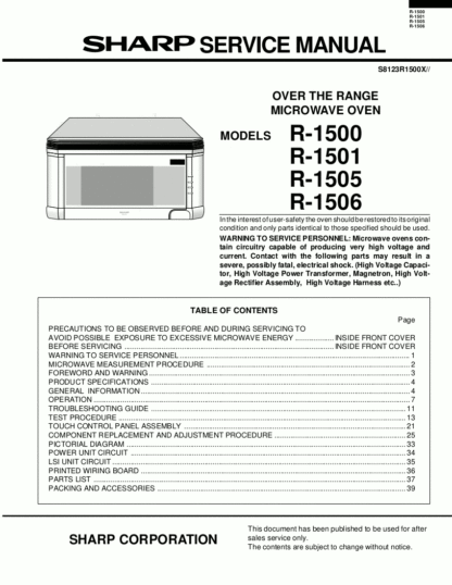 Sharp Microwave Oven Service Manual 05