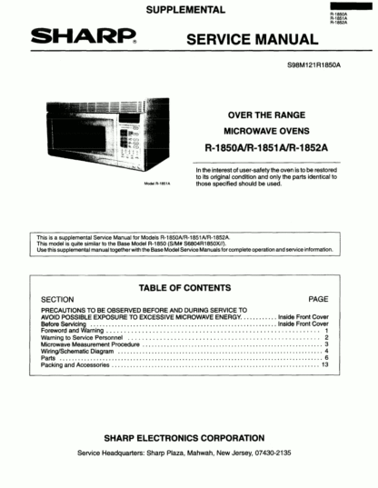 Sharp Microwave Oven Service Manual 09