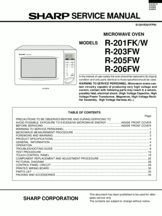 Sharp Microwave Oven Service Manual 10
