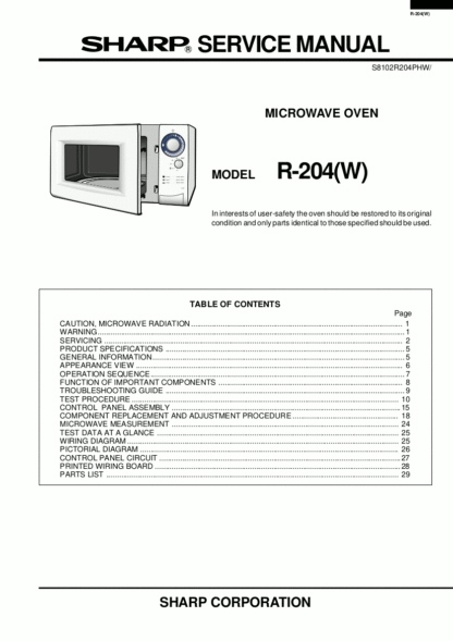 Sharp Microwave Oven Service Manual 11