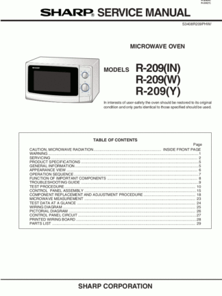 Sharp Microwave Oven Service Manual 12