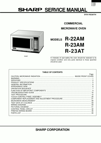 Sharp Microwave Oven Service Manual 18