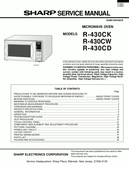 Sharp Microwave Oven Service Manual 27