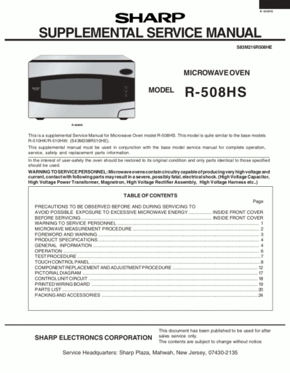 Sharp Microwave Oven Service Manual 29