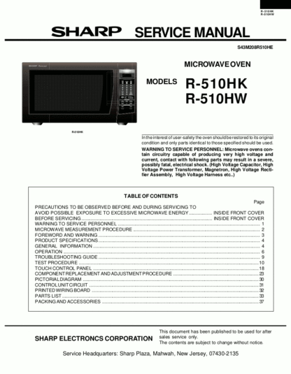 Sharp Microwave Oven Service Manual 30