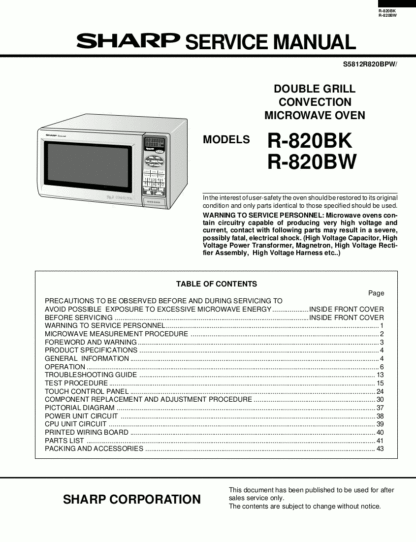Sharp Microwave Oven Service Manual 46