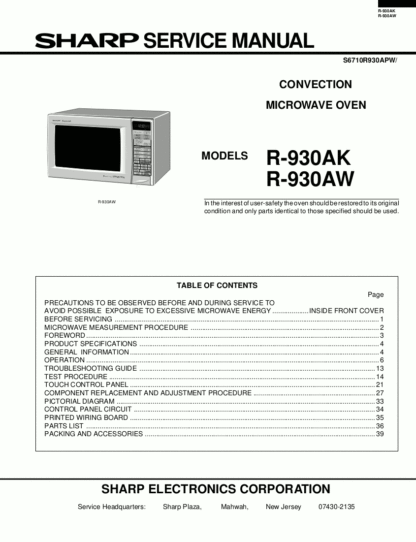 Sharp Microwave Oven Service Manual 49