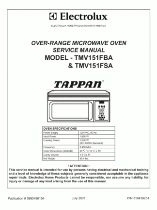 Tappan Microwave Oven Service Manual 01