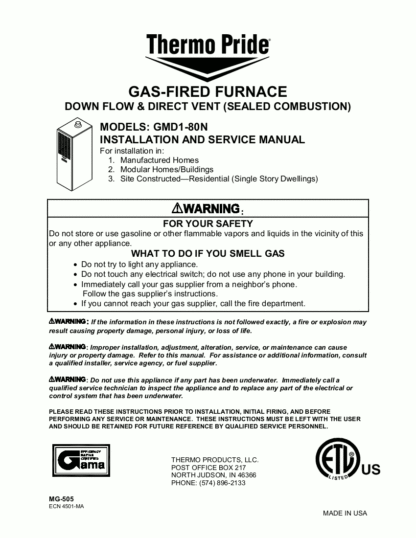 Thermo Pride Furnace Service Manual 01