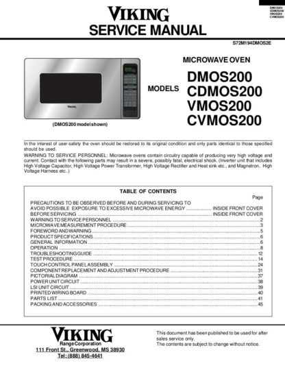 Viking Microwave Oven Service Manual 01
