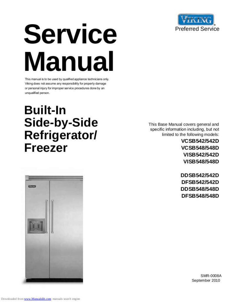 Viking Refrigerator Service Manual for Model VCSB542