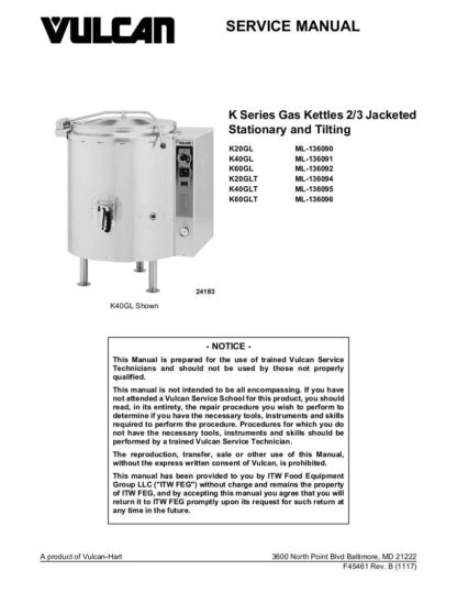 Vulcan Food Warmer Service Manual 35