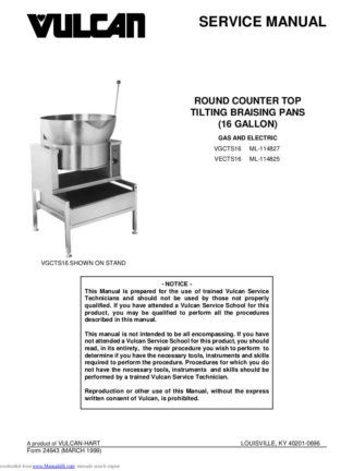 Vulcan Food Warmer Service Manual 51