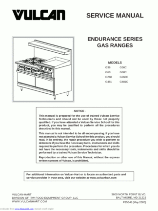 Vulcan Food Warmer Service Manual 56