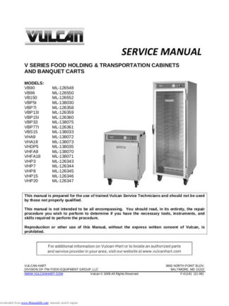 Vulcan Food Warmer Service Manual 58