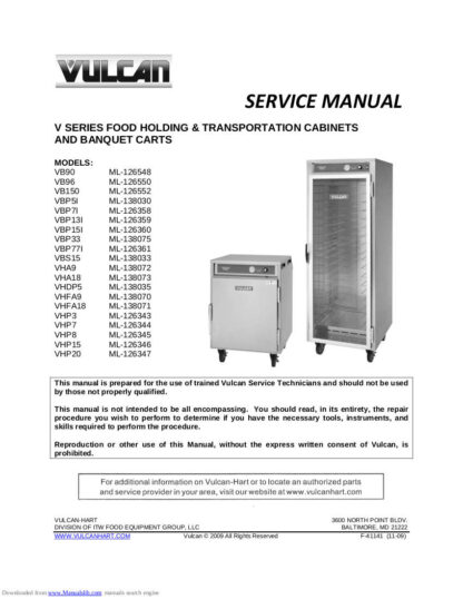 Vulcan Food Warmer Service Manual 58