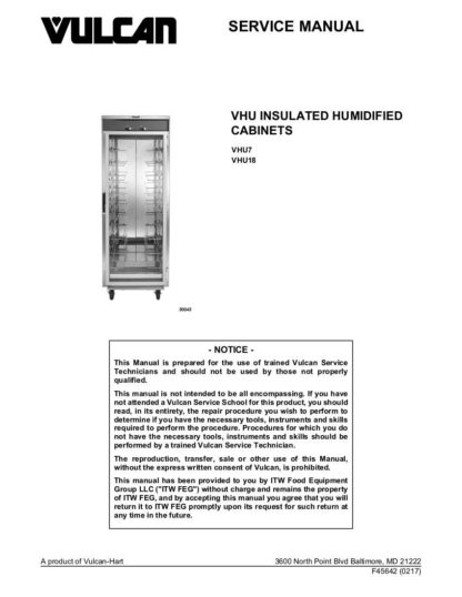 Vulcan Food Warmer Service Manual 61