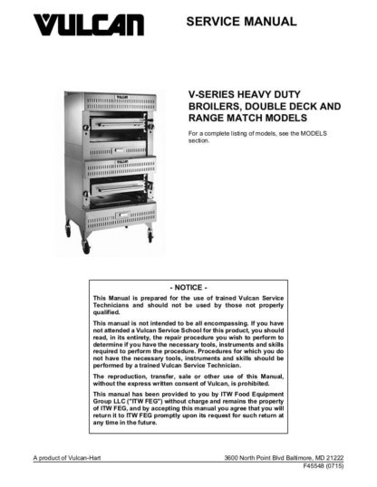 Vulcan Food Warmer Service Manual 62