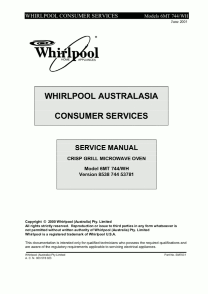 Whirlpool Microwave Oven Service Manual 06
