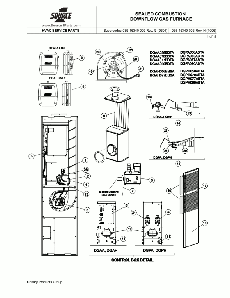 York Furnace Parts Manual for Models DGAA056, DGAA070, DGAA077, DGAA090